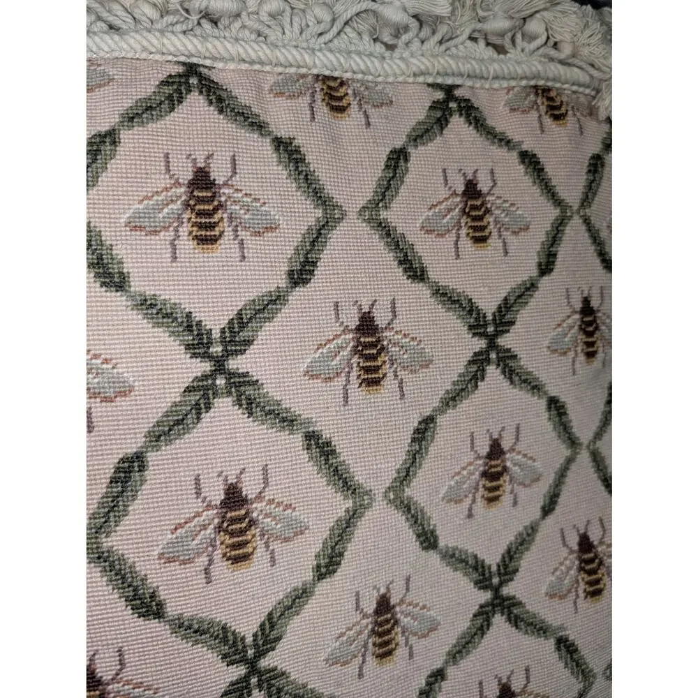 Vintage French Bee Needlepoint Velvet Back Tassel Fringe 16